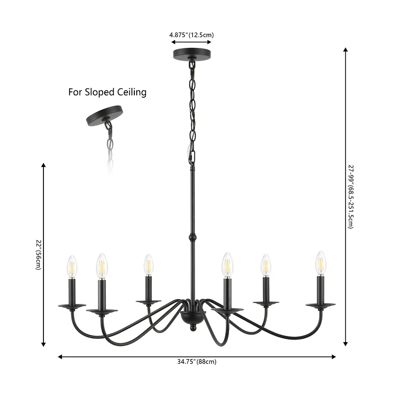 Jonathan Y Wicklow 34.75" 6-Light Bohemian Farmhouse Iron Led Chandelier, Black/Brass Gold