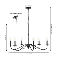 Jonathan Y Wicklow 34.75" 6-Light Bohemian Farmhouse Iron Led Chandelier, Black/Brass Gold