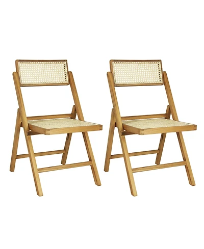 Jonathan Y Theo Mid-Century Vintage Wood Rattan Folding Chair with Adjustable Back (Set of 2)