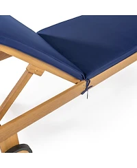 Jonathan Y Mallorca Modern Classic Foldable Adjustable Wood Chaise Outdoor Lounge Chair with Cushion & Wheels