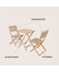 Jonathan Y Javea Modern Coastal 3-Piece Acacia Wood Outdoor Folding Bistro Set