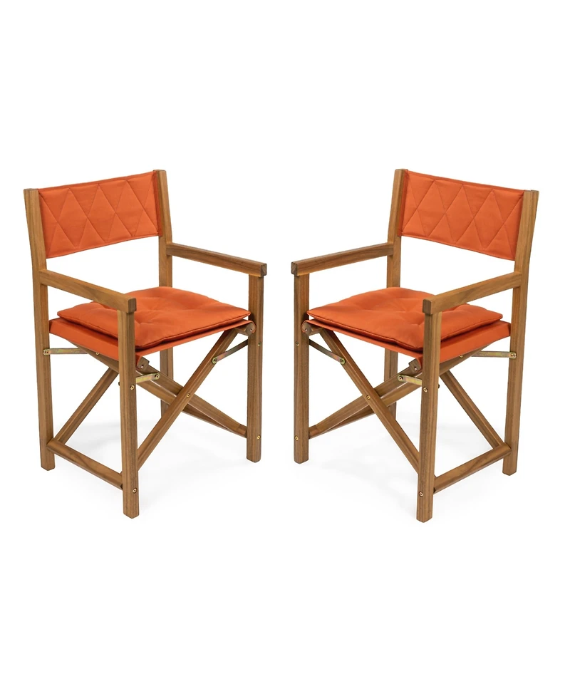 Jonathan Y Waldo Classic Mid-Century Outdoor Acacia Wood Foldable Diamond-Quilted Back Director Chair with Cushion