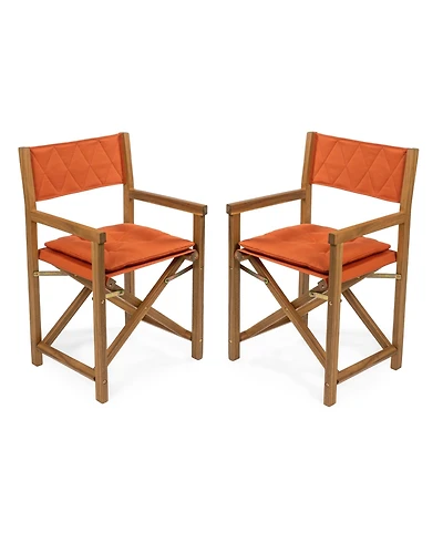 Jonathan Y Waldo Classic Mid-Century Outdoor Acacia Wood Foldable Diamond-Quilted Back Director Chair with Cushion