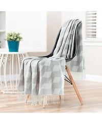 Chanasya Premium Pleated Solid Plaid Acrylic Throw Blanket With Tassels