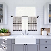 Twill Stripe Anti-Dust Linen Blend Sheer Cafe Curtain Pair