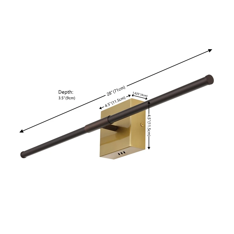 Jonathan Y Makena 28" Modern Minimalist Dimmable Integrated Led Metal Wall Sconce, Oil Rubbed Bronze/Brass Gold