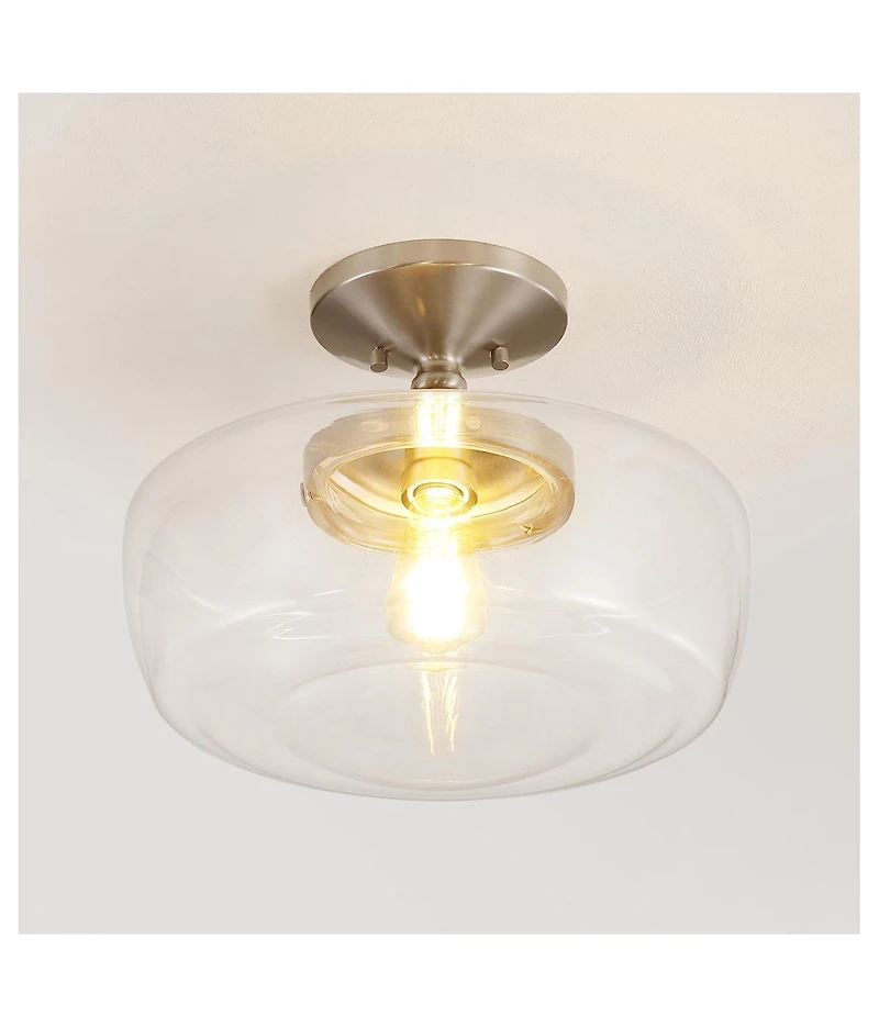 Jonathan Y Marfa 14" Glass/Iron Farmhouse Modern Led Flush Mount, Nickel