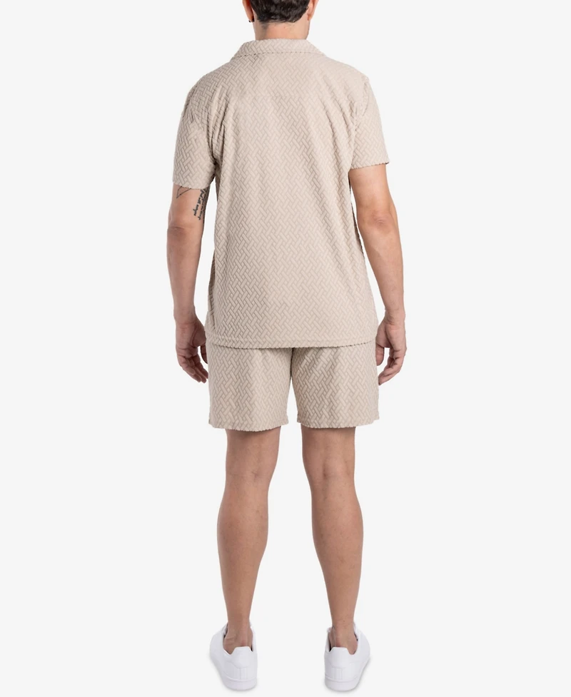 Spring + Mercer Men's Casual Textured Camp Collar Short Sleeve Button-Up Shirt