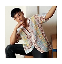 Men's Lemon Yellow & Chocolate Brown Geometric Block Oversized Shirt