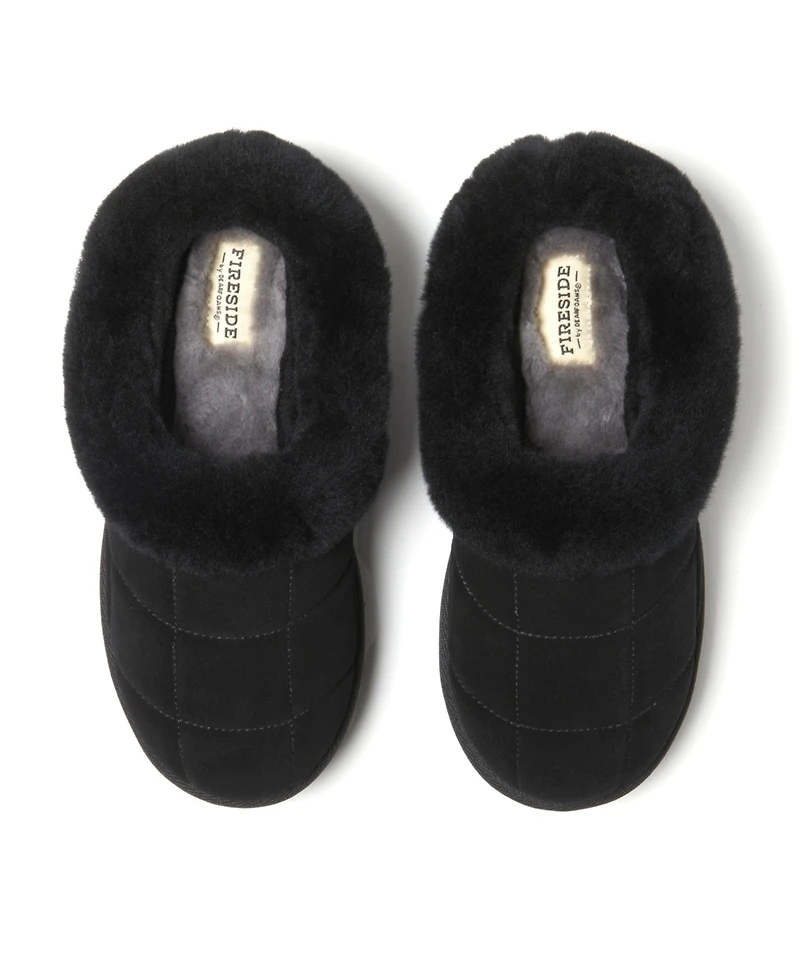 Fireside by Dearfoams Women's Bendigo Genuine Shearling Quilted Platform Clog Slipper