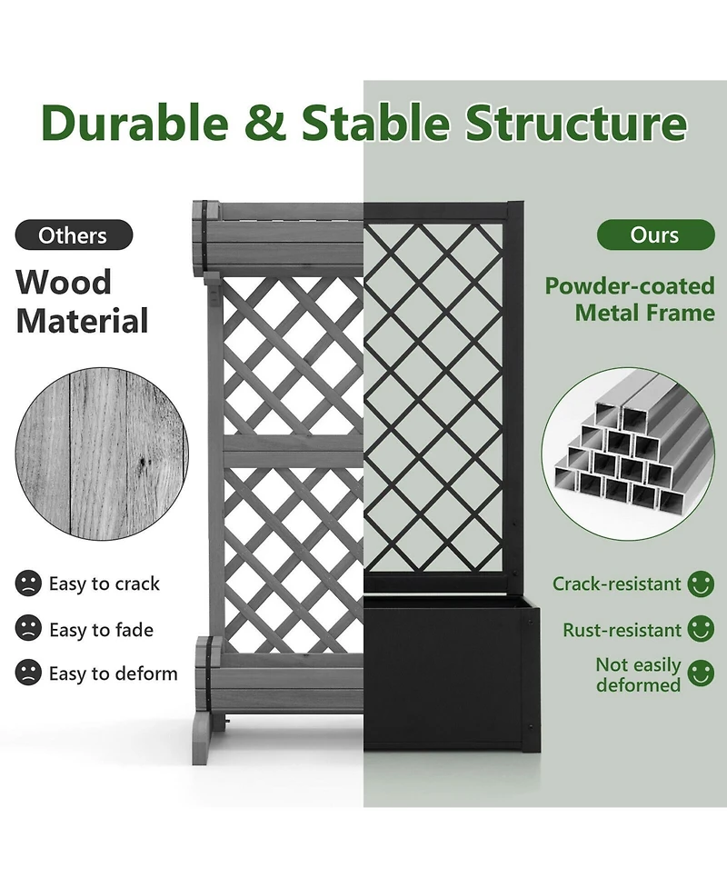 Skonyon 44 Inch Metal Raised Garden Bed with Trellis-Black