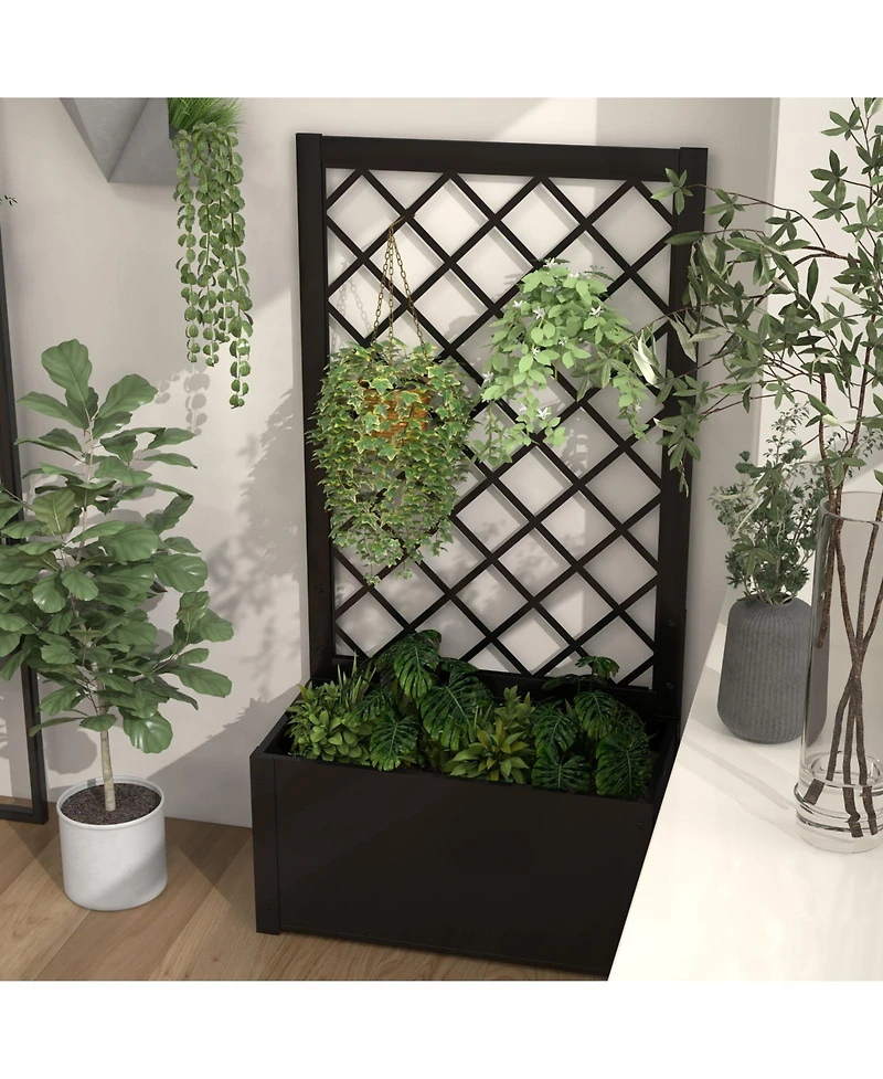 Skonyon 44 Inch Metal Raised Garden Bed with Trellis-Black