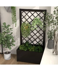 Skonyon 44 Inch Metal Raised Garden Bed with Trellis-Black