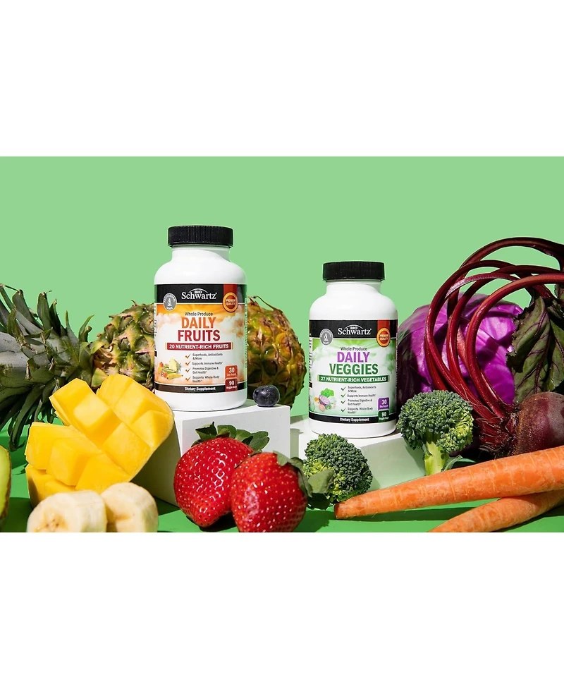 BioSchwartz Daily Fruits and Veggies Supplement for Women and Men - 47 Whole Food Fruits and Vegetables