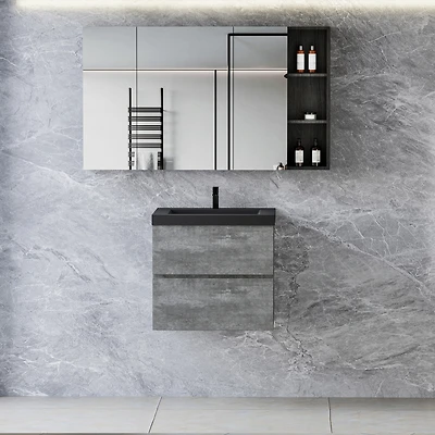 Wall-Mounted Floating Vanity with Quartz Top