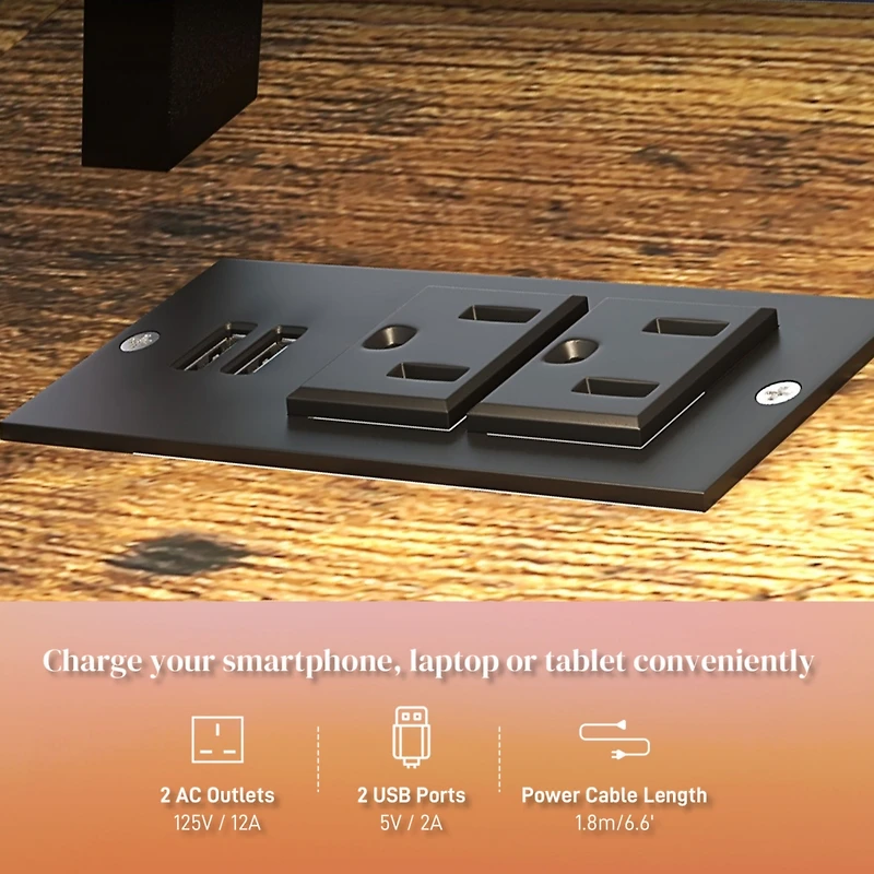 Multifunctional Desk with Led Lights, Storage & Usb Ports