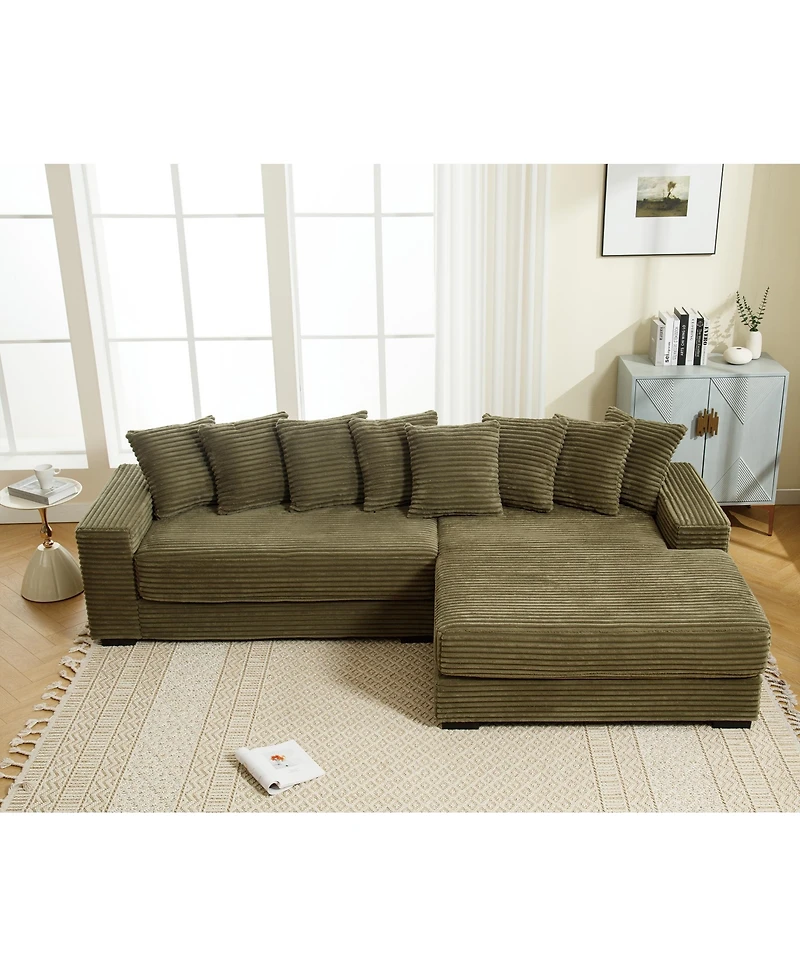 Streamdale Green Oversized Corduroy L-Shaped Chaise Daybed Sofa (8 Pillows)
