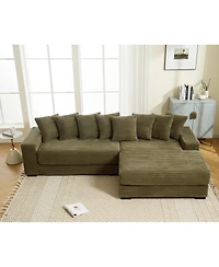 Streamdale Green Oversized Corduroy L-Shaped Chaise Daybed Sofa (8 Pillows)