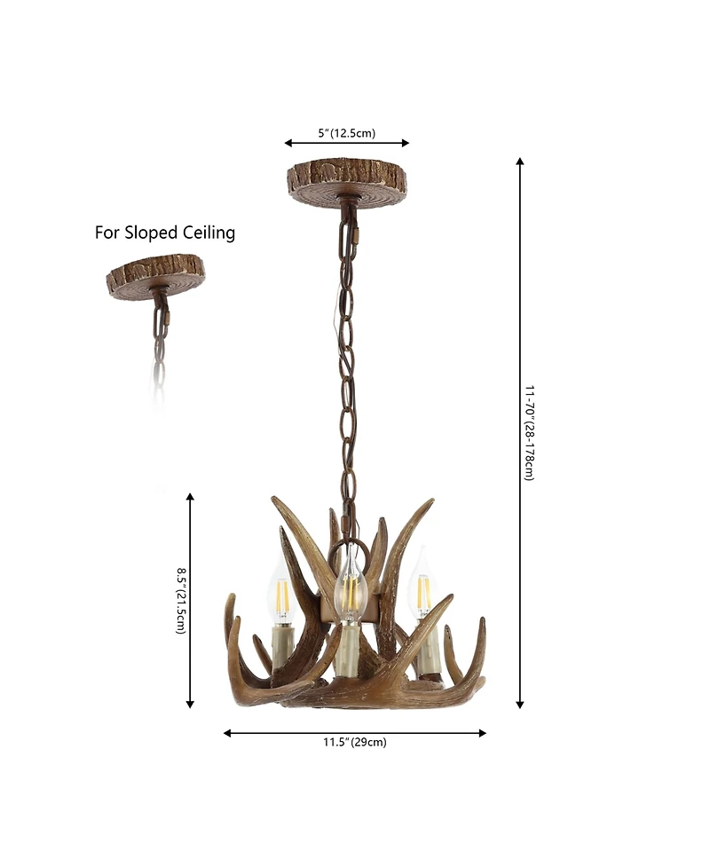 Jonathan Y Nelle 11.5" Adjustable Resin Antler 3-Light Led Chandelier, Brown