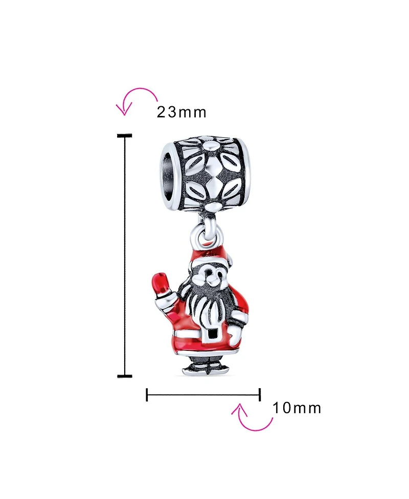 Bling Jewelry Holiday Christmas Red Santa Claus Dangle Charm Bead For Enamel Sterling Silver Fits European Bracelet