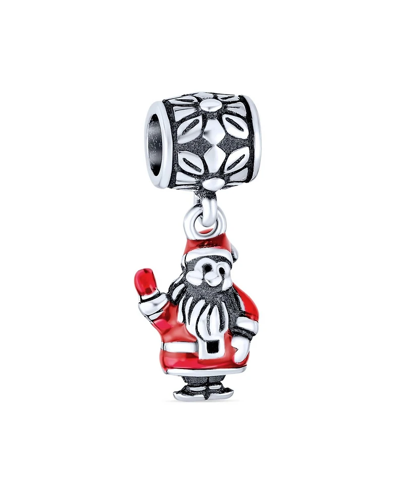 Bling Jewelry Holiday Christmas Red Santa Claus Dangle Charm Bead For Enamel Sterling Silver Fits European Bracelet