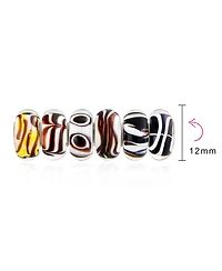 Bling Jewelry Mixed Set Of 6 Bundle Sterling Silver Core Translucent Shades Of White Black Brown Murano Glass Stripe Circle Swirl Charm Bead Spacer Fi