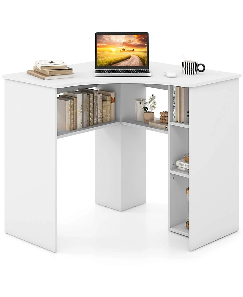 L-Shaped Computer Desk with Storage Shelves Adjustable Shelf for Home Office