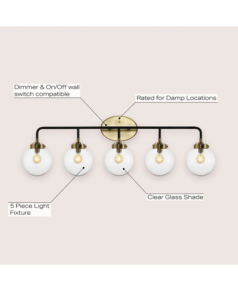 Jonathan Y Caleb 38" 5-Light Contemporary Transitional Iron/Glass Led Vanity Light, Brass