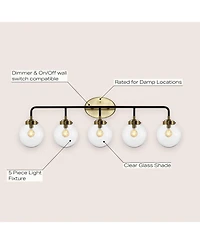 Jonathan Y Caleb 38" 5-Light Contemporary Transitional Iron/Glass Led Vanity Light, Brass