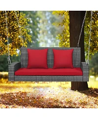 2-Person Patio Pe Wicker Hanging Porch Swing Bench Chair Cushion 800lbs