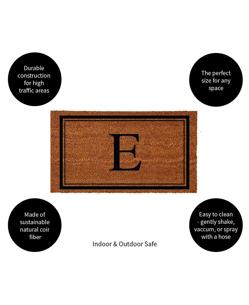 Evergreen Monogram Indoor Outdoor 100% Natural Coir Doormat 28" x 16" | Letter "E"