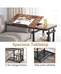 Tribesigns Height Adjustable C Table with Wheels, Mobile Couch Snack Side Table with Tiltable Drawing Board, Sofa Bedside Laptop Stand C Shaped Tv Tra