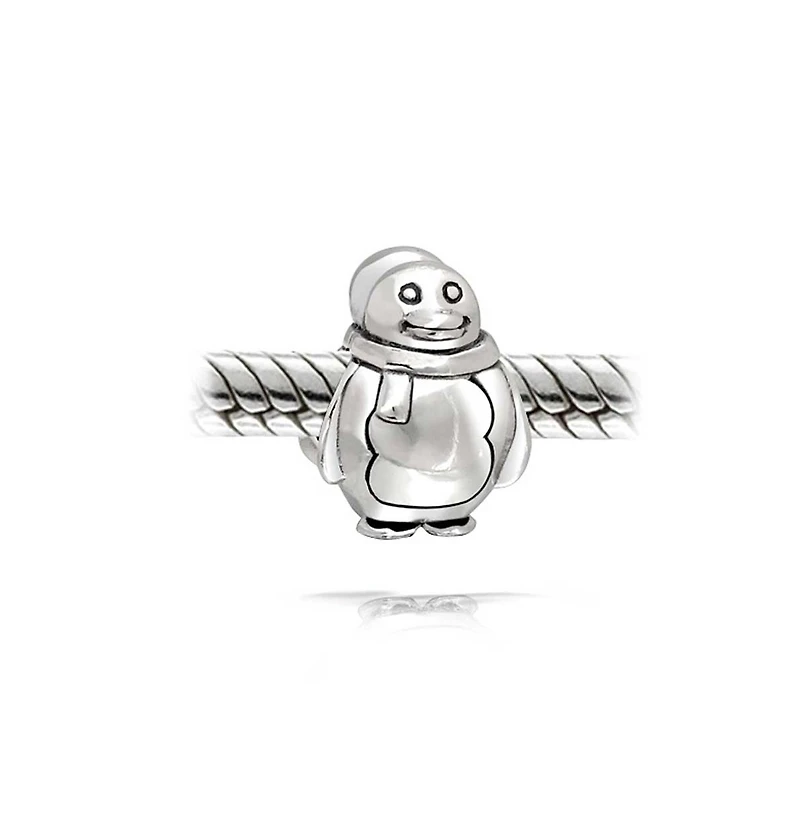 Bling Jewelry Cute Fat Cartoon Christmas Holiday Snowman Penguin With Scarf Winter Charm Bead Sterling Silver Fits European Bracelet
