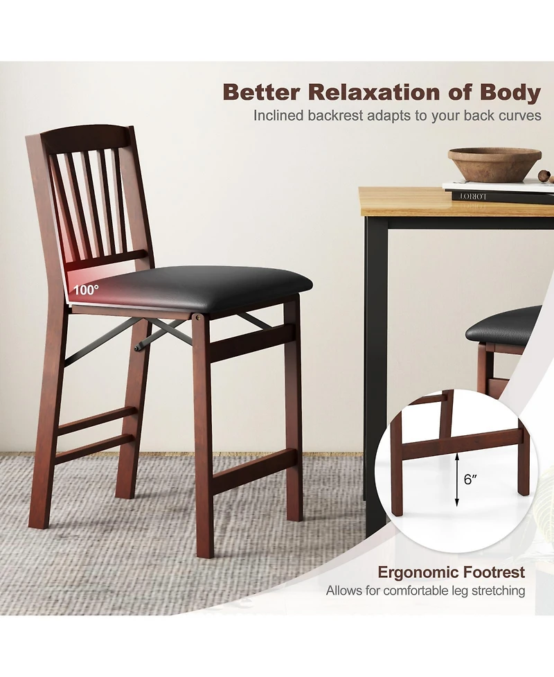 Skonyon Set of 2 Counter Height Chairs Folding Kitchen Island Stool with Padded Seat-Brown