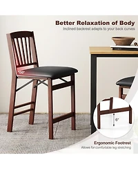 Skonyon Set of 2 Counter Height Chairs Folding Kitchen Island Stool with Padded Seat-Brown