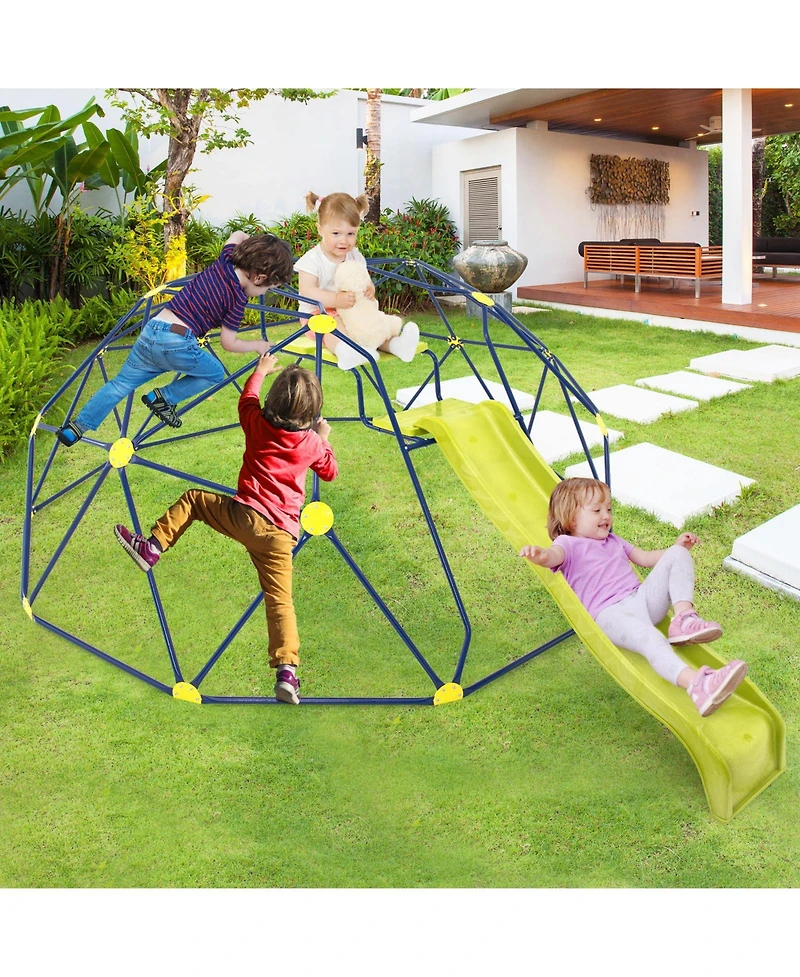 13.3 Ft Climbing Dome Geometric Dome Climber with Extended Wavy Slide and 2 Rest Platforms-Multicolor
