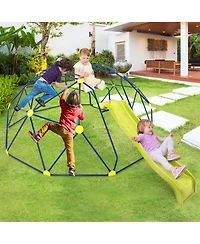 13.3 Ft Climbing Dome Geometric Dome Climber with Extended Wavy Slide and 2 Rest Platforms-Multicolor