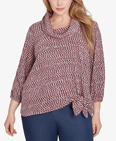 Ruby Rd. Plus Cowl Neck Space Dyed Chenille Top with Side Tie