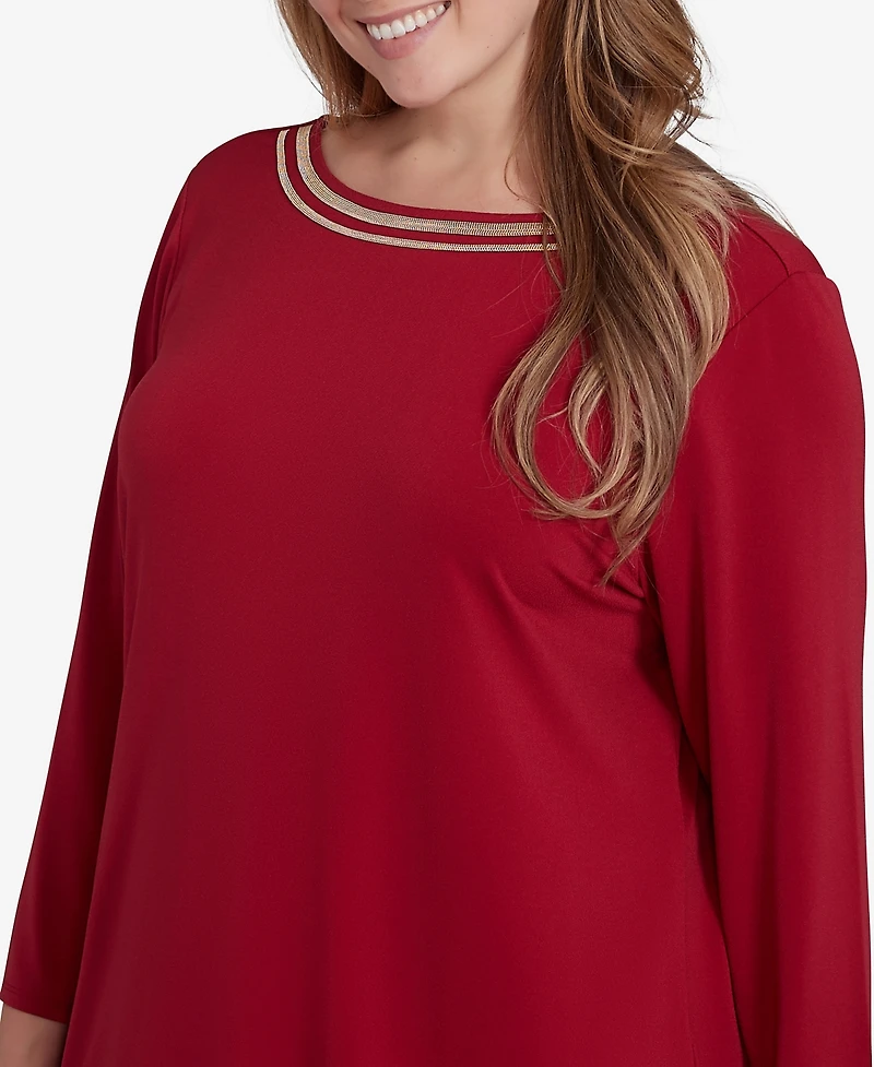Ruby Rd. Plus Micro Chain Embellished Solid Crepe Knit Top with Side Slits