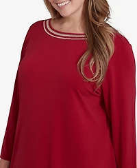 Ruby Rd. Plus Micro Chain Embellished Solid Crepe Knit Top with Side Slits