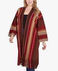 Ruby Rd. Plus Size Open Front Multi Stripe Cardigan Duster with Fringe