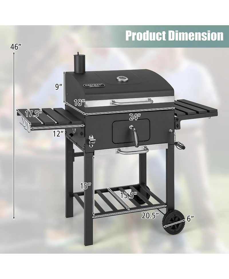 Skonyon Outdoor Bbq Charcoal Grill with 2 Foldable Side Table and Wheels