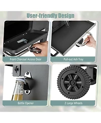 Skonyon Outdoor Bbq Charcoal Grill with 2 Foldable Side Table and Wheels