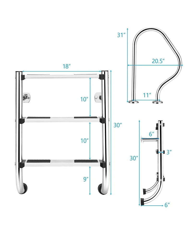 Skonyon Split Swimming Pool Ladder Stainless Steel 3-Step Ladder and 2 Handrails