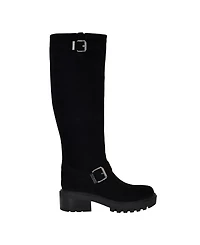 Guess Women's Lenni Knee High Suede Lug Sole Buckle Riding Boots