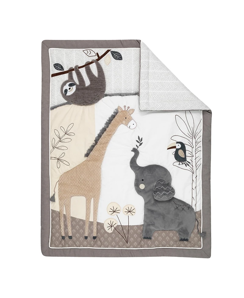 Lambs & Ivy Baby Jungle Animals 4-Piece Gray/White/Taupe Crib Bedding Set