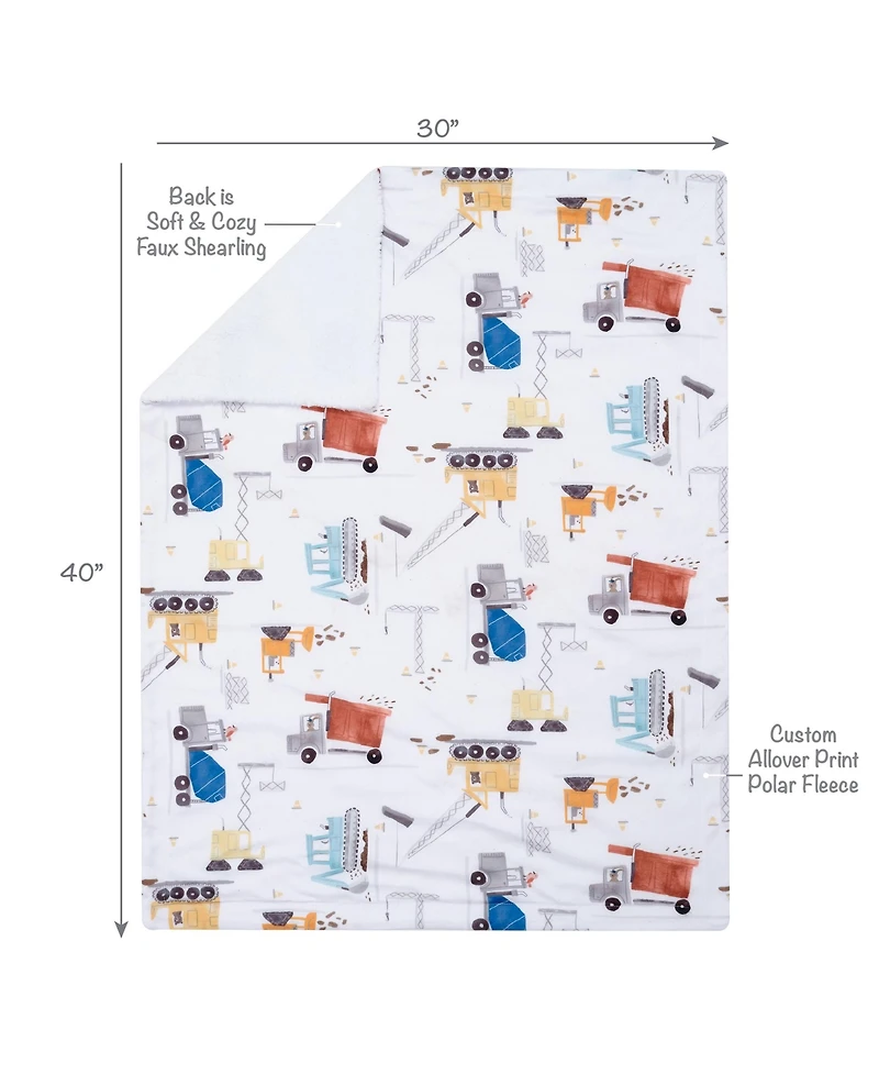 Bedtime Originals Construction Zone White Cozy Fleece Trucks Baby Blanket