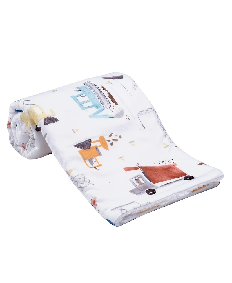 Bedtime Originals Construction Zone White Cozy Fleece Trucks Baby Blanket