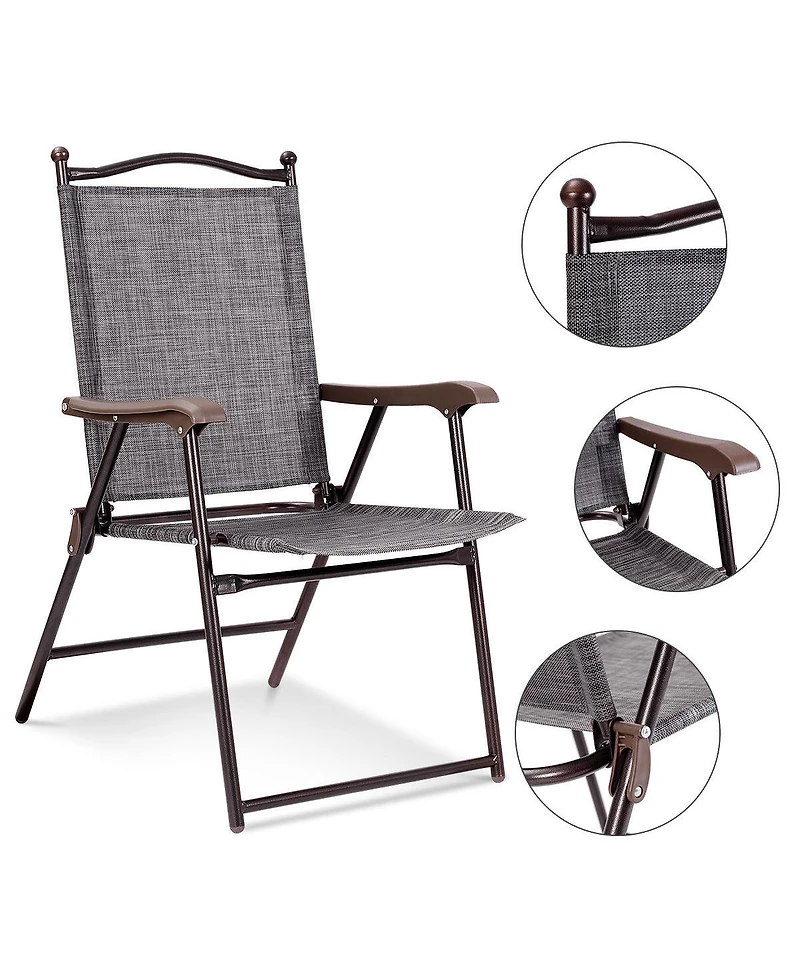 Costway Set of 2 Patio Folding Sling Back Chairs Camping Deck Garden Beach