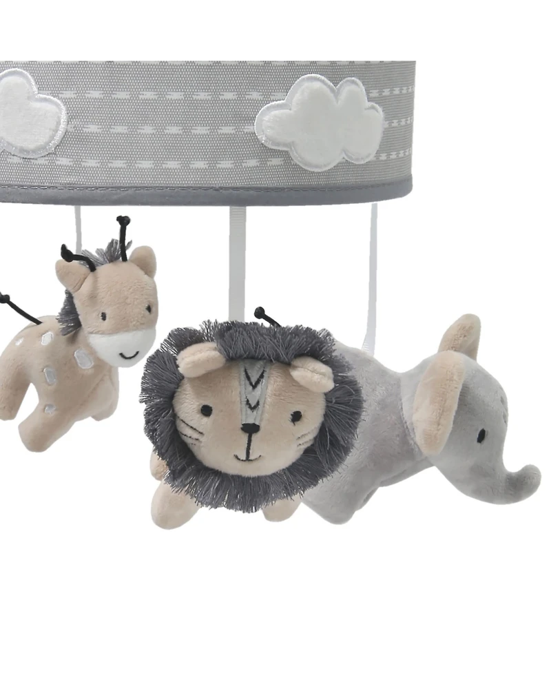 Lambs & Ivy Jungle Safari Gray Elephant/Lion/Giraffe Musical Baby Crib Mobile Toy